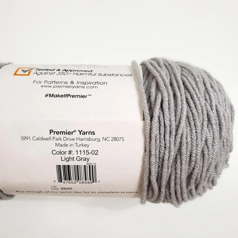 Premier Basix Yarn Worsted Light Gray 7oz 359yds Acrylic